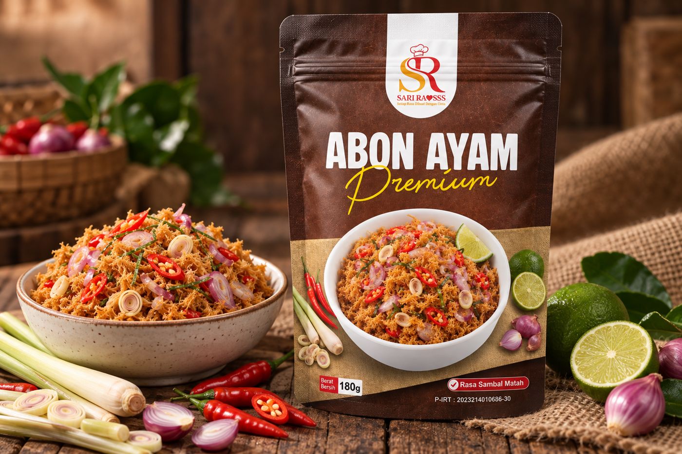 Abon Ayam Sambal Matah dengan bahan-bahannya